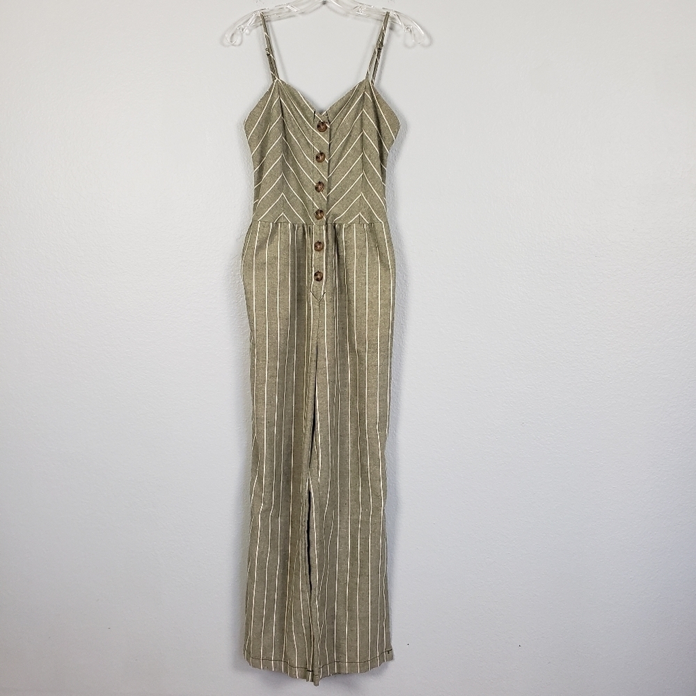 CI SONO LINEN COLLECTION Wideleg Front Button Striped Jumpsuit Sz L